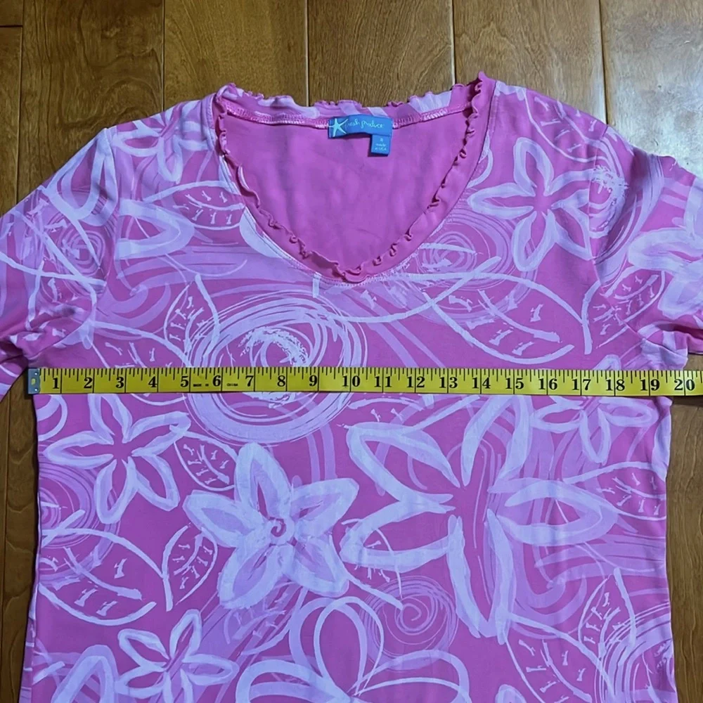 Fresh Produce Pink Floral Top V-Neck 3/4 Sleeves Preppy Casual Cottagecore USA - Picture 6 of 10
